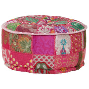 Poef rond patchwork katoen roze 40x20 cm