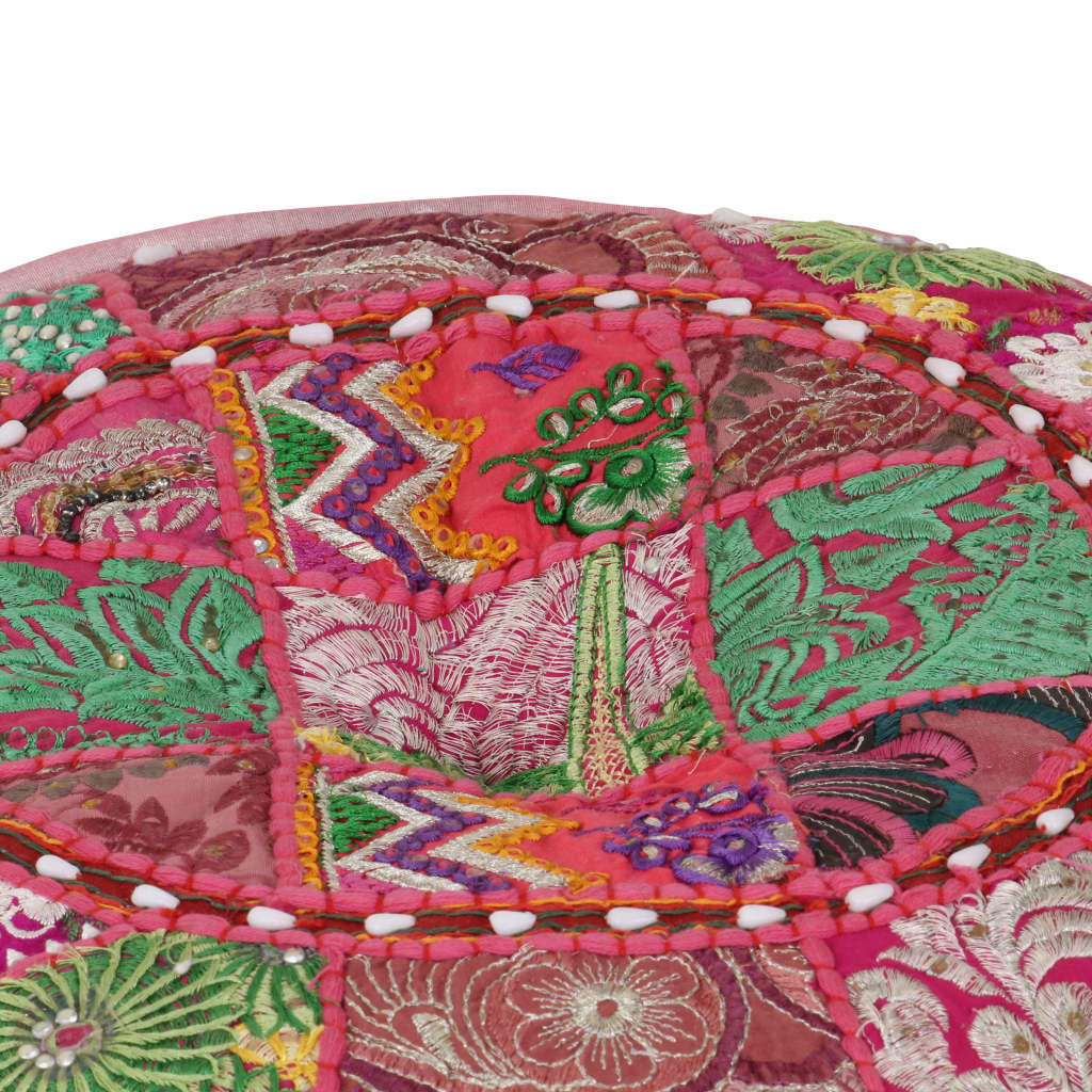 Poef Patchwork Rond Handgemaakt 40X20 Cm Katoen Roze