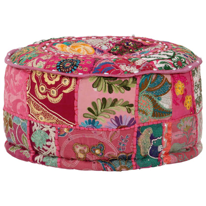 Poef Patchwork Rond Handgemaakt 40X20 Cm Katoen Roze