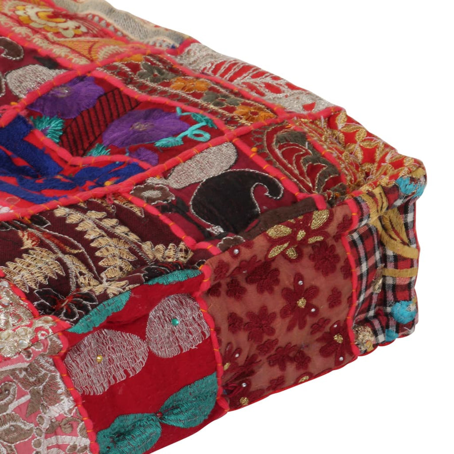 Poef Patchwork Vierkant Handgemaakt 50X50X2 Cm Katoen Rood
