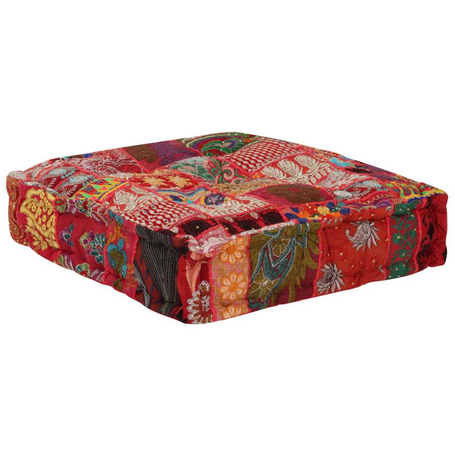 Poef Patchwork Vierkant Handgemaakt 50X50X2 Cm Katoen Rood
