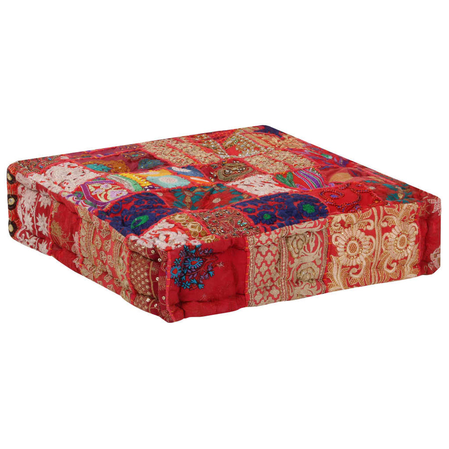 Poef Patchwork Vierkant Handgemaakt 50X50X2 Cm Katoen Rood