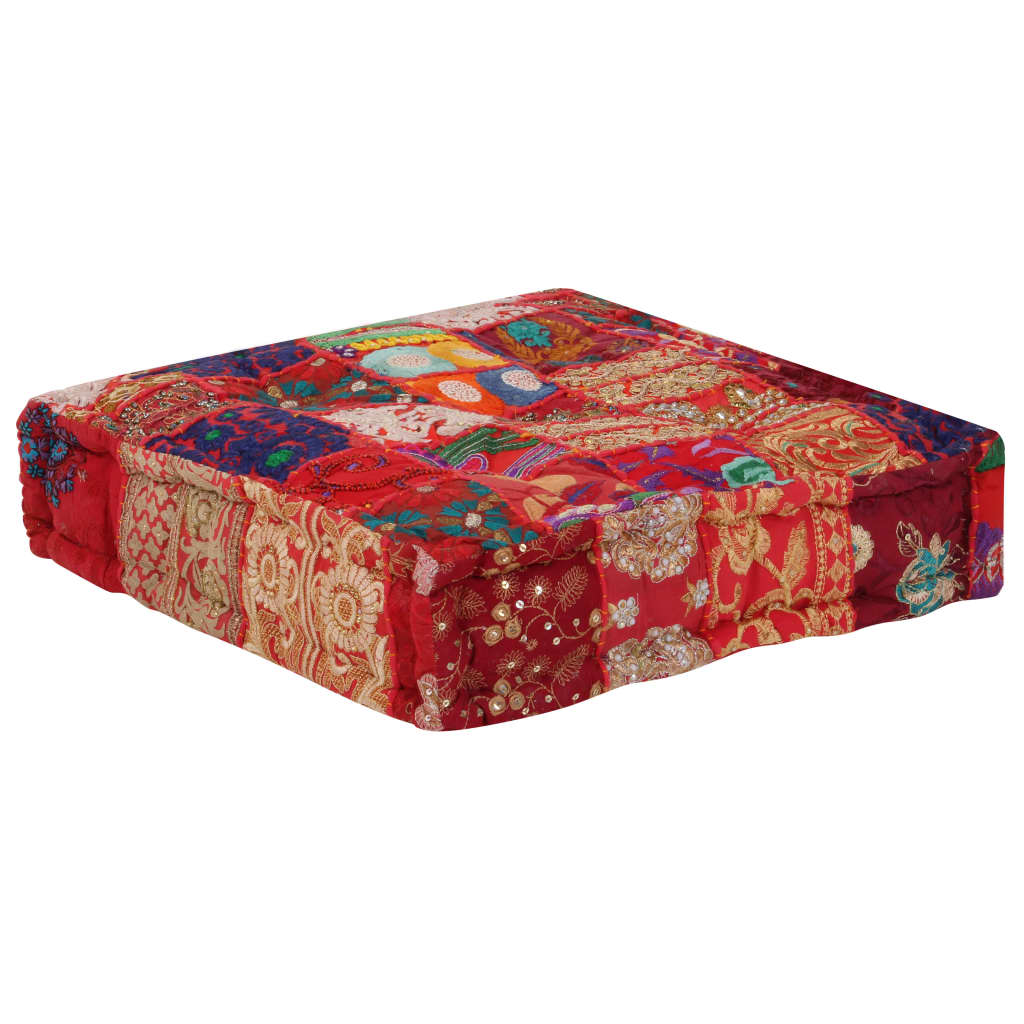 Poef Patchwork Vierkant Handgemaakt 50X50X2 Cm Katoen Rood