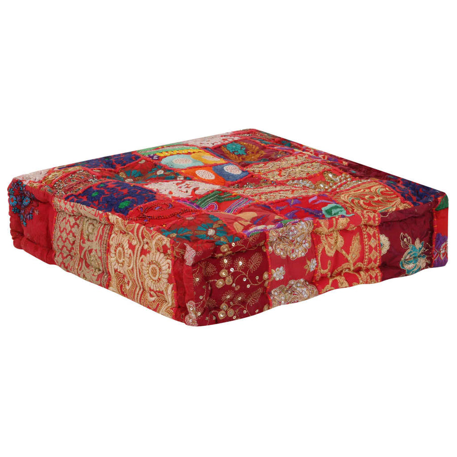 Poef Patchwork Vierkant Handgemaakt 50X50X2 Cm Katoen Rood