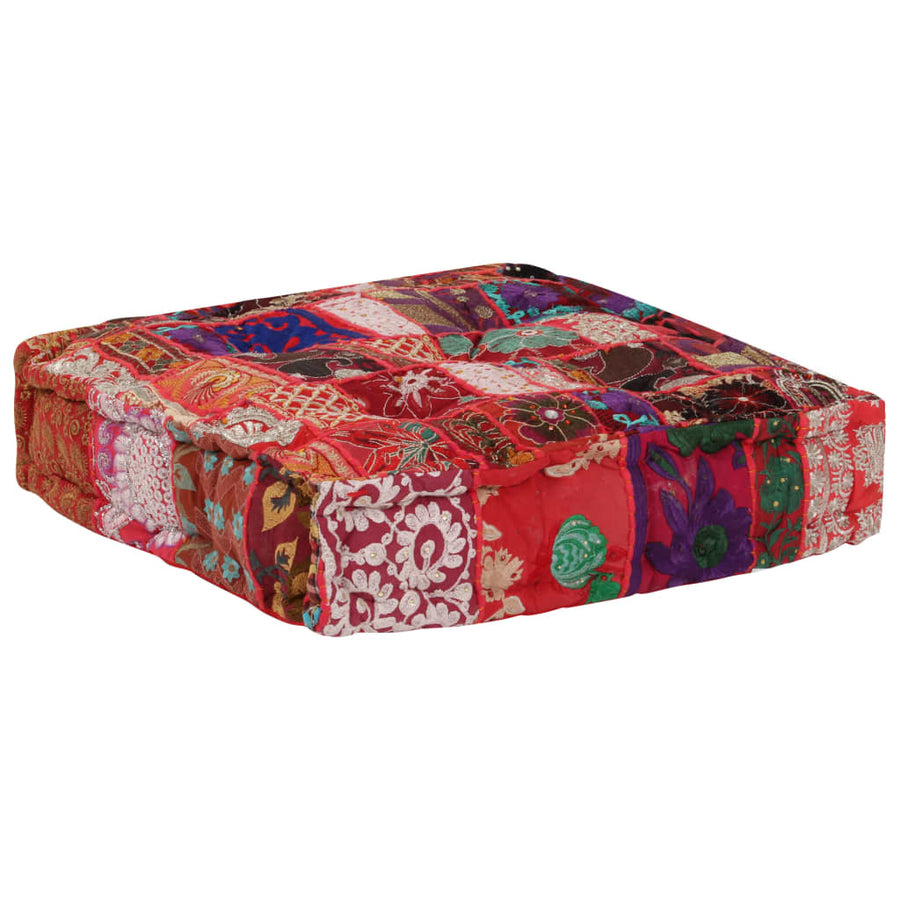 Poef Patchwork Vierkant Handgemaakt 50X50X2 Cm Katoen Rood