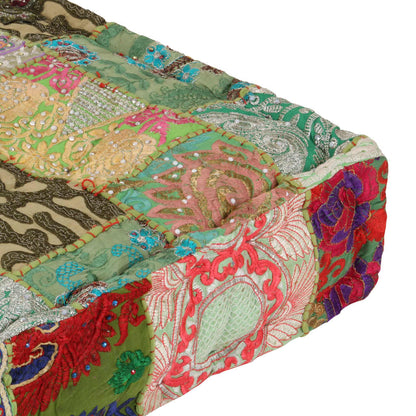 Poef Patchwork Vierkant Handgemaakt 50X50X2 Cm Katoen Groen