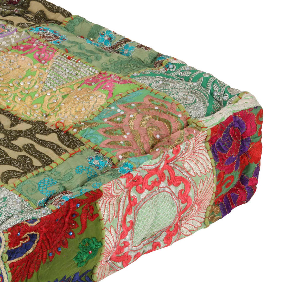 Poef Patchwork Vierkant Handgemaakt 50X50X2 Cm Katoen Groen