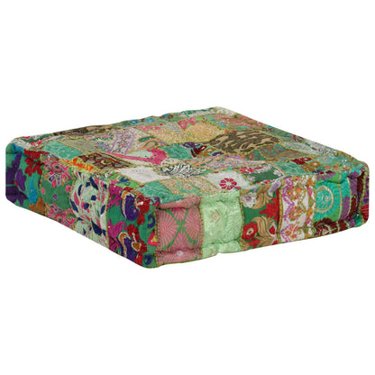 Poef Patchwork Vierkant Handgemaakt 50X50X2 Cm Katoen Groen