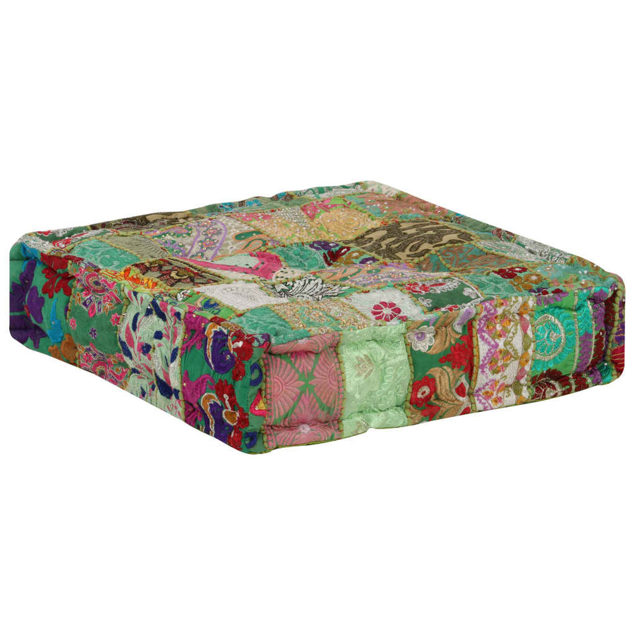 Poef Patchwork Vierkant Handgemaakt 50X50X2 Cm Katoen Groen