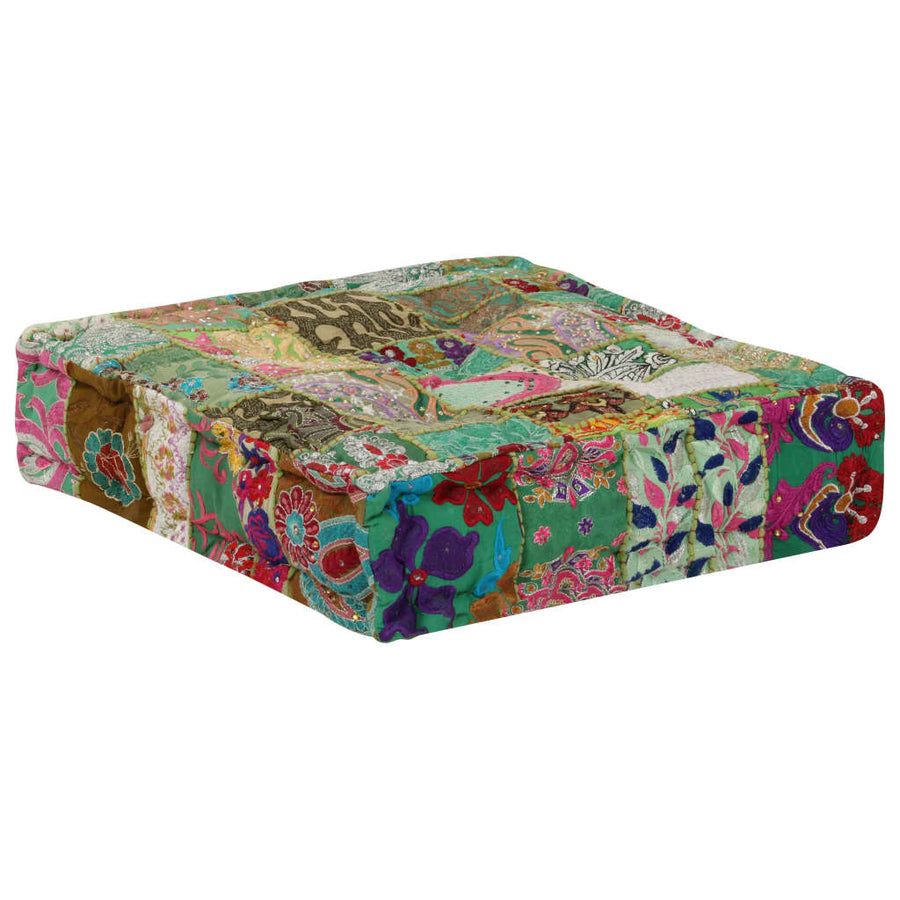 Poef Patchwork Vierkant Handgemaakt 50X50X2 Cm Katoen Groen