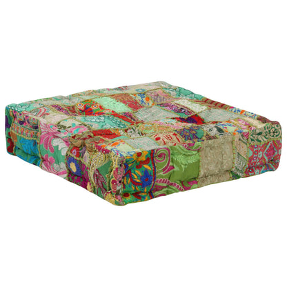 Poef Patchwork Vierkant Handgemaakt 50X50X2 Cm Katoen Groen