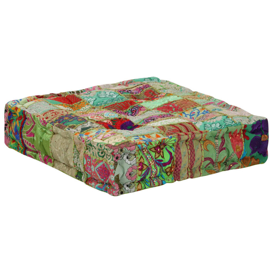 Poef Patchwork Vierkant Handgemaakt 50X50X2 Cm Katoen Groen