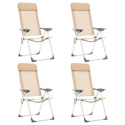 Camping chairs 4 pcs foldable aluminum cream white