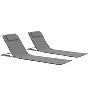 Foldable beach mats 2 pcs steel and fabric grey