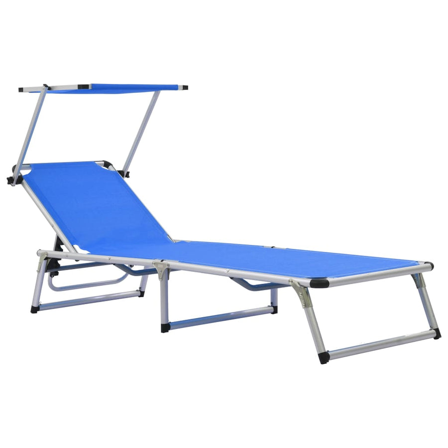 Ligbed Inklapbaar Met Dak Aluminium En Textileen Blauw