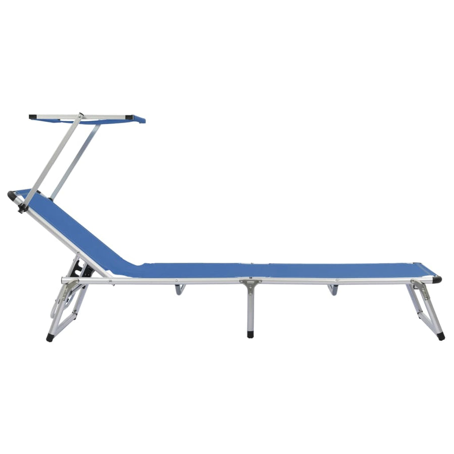 Ligbed Inklapbaar Met Dak Aluminium En Textileen Blauw