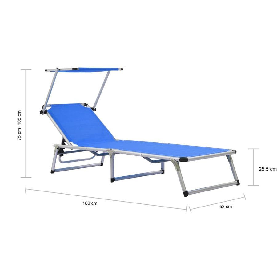 Ligbed Inklapbaar Met Dak Aluminium En Textileen Blauw