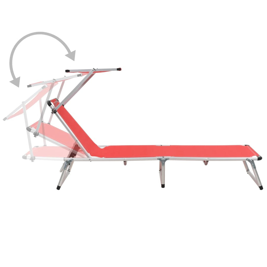 Ligbed Inklapbaar Met Dak Aluminium En Textileen Rood
