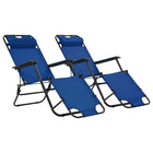 Foldable sunbeds 2 pc with footrest steel blue