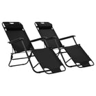 Foldable sun loungers 2 pcs with footrest steel black