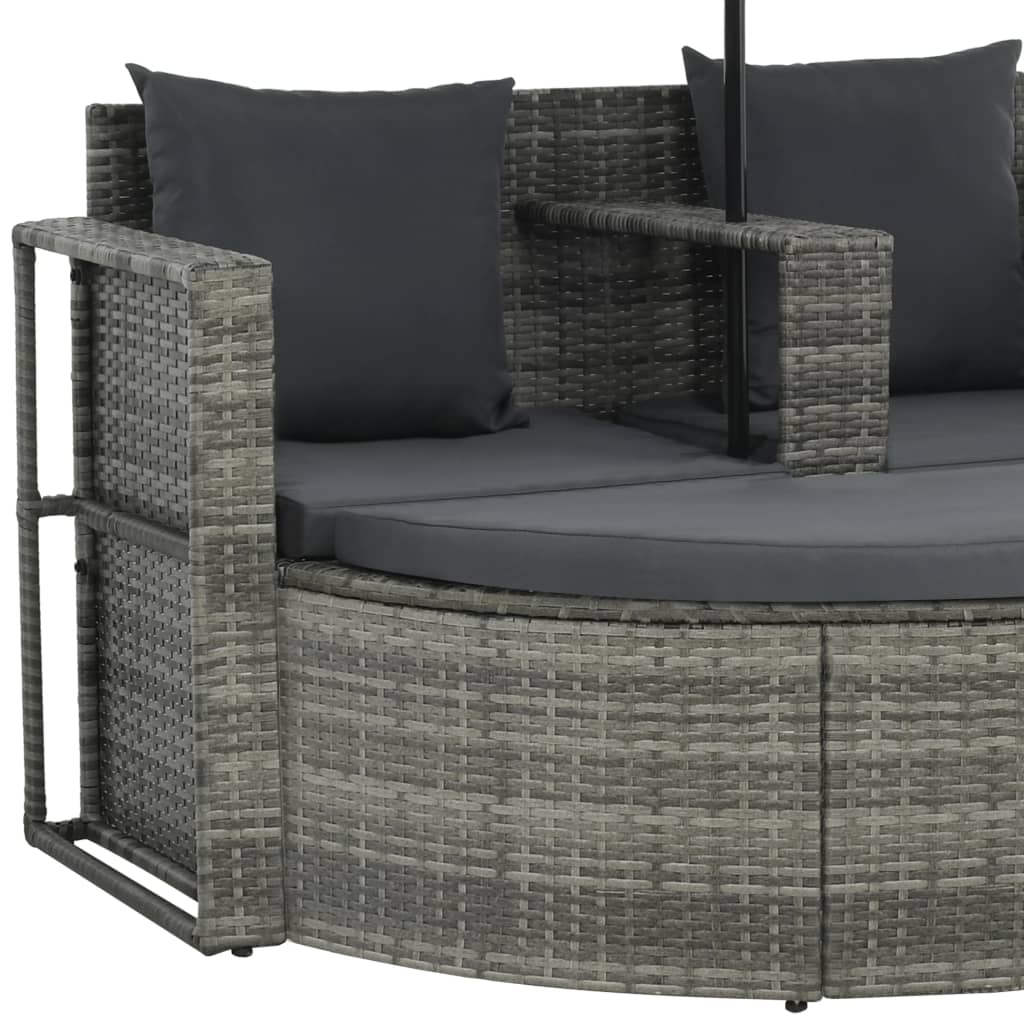 Tuinbank 2-zits met kussens en parasol poly rattan grijs
