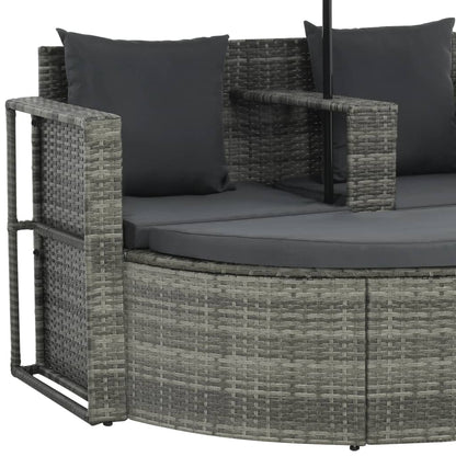 Tuinbank 2-zits met kussens en parasol poly rattan grijs
