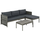3-Piece Lounge Set with Cushions Poly Rattan Grey