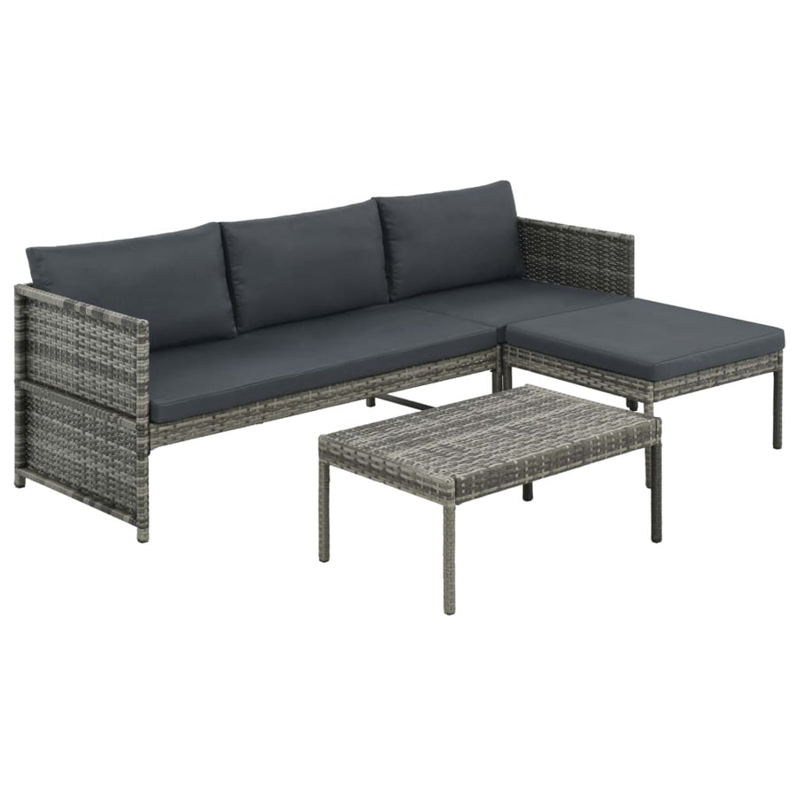 -Delige Loungeset Met Kussens Poly Rattan Grijs
