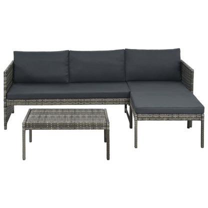 -Delige Loungeset Met Kussens Poly Rattan Grijs