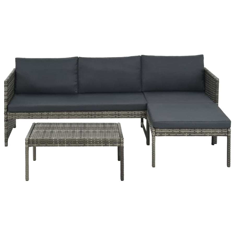 -Delige Loungeset Met Kussens Poly Rattan Grijs