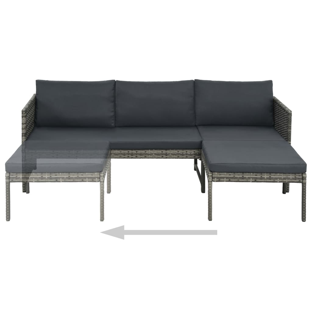 -Delige Loungeset Met Kussens Poly Rattan Grijs