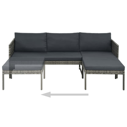 -Delige Loungeset Met Kussens Poly Rattan Grijs
