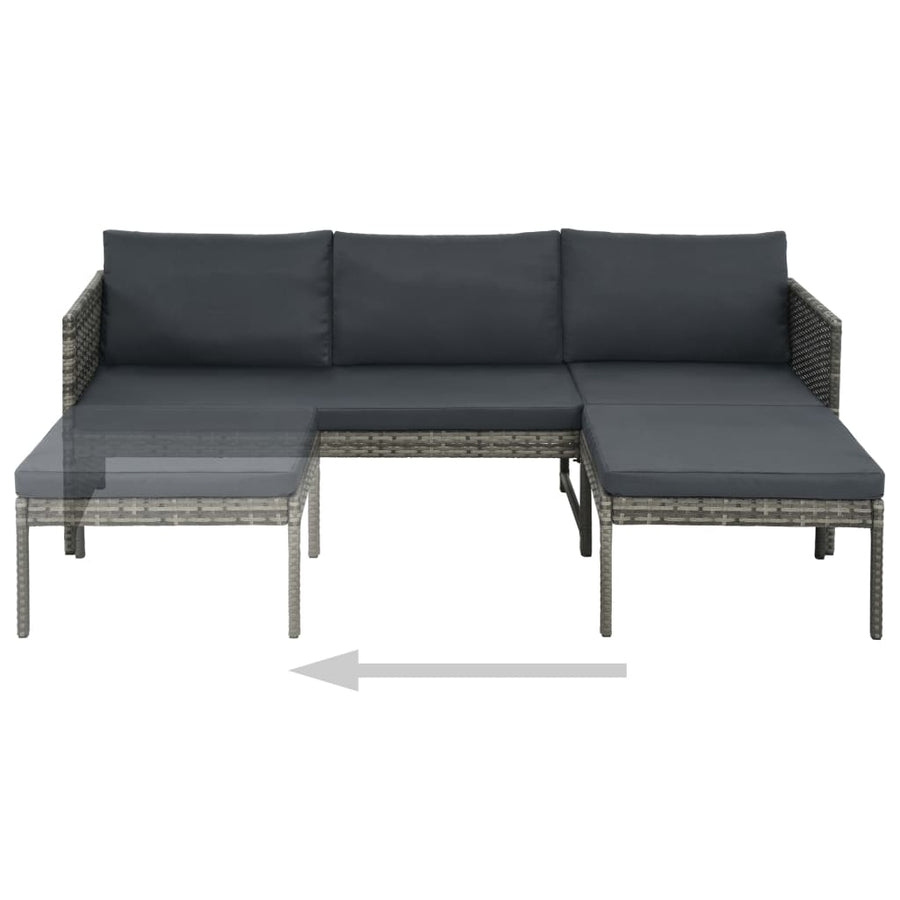 -Delige Loungeset Met Kussens Poly Rattan Grijs
