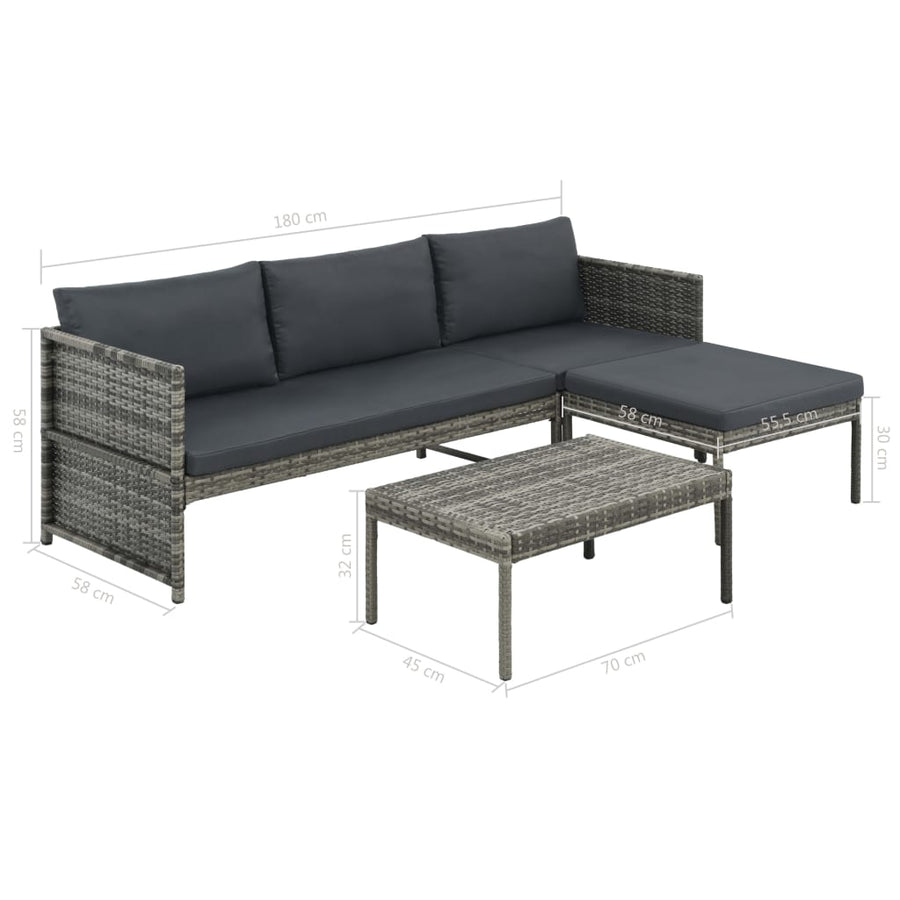 -Delige Loungeset Met Kussens Poly Rattan Grijs