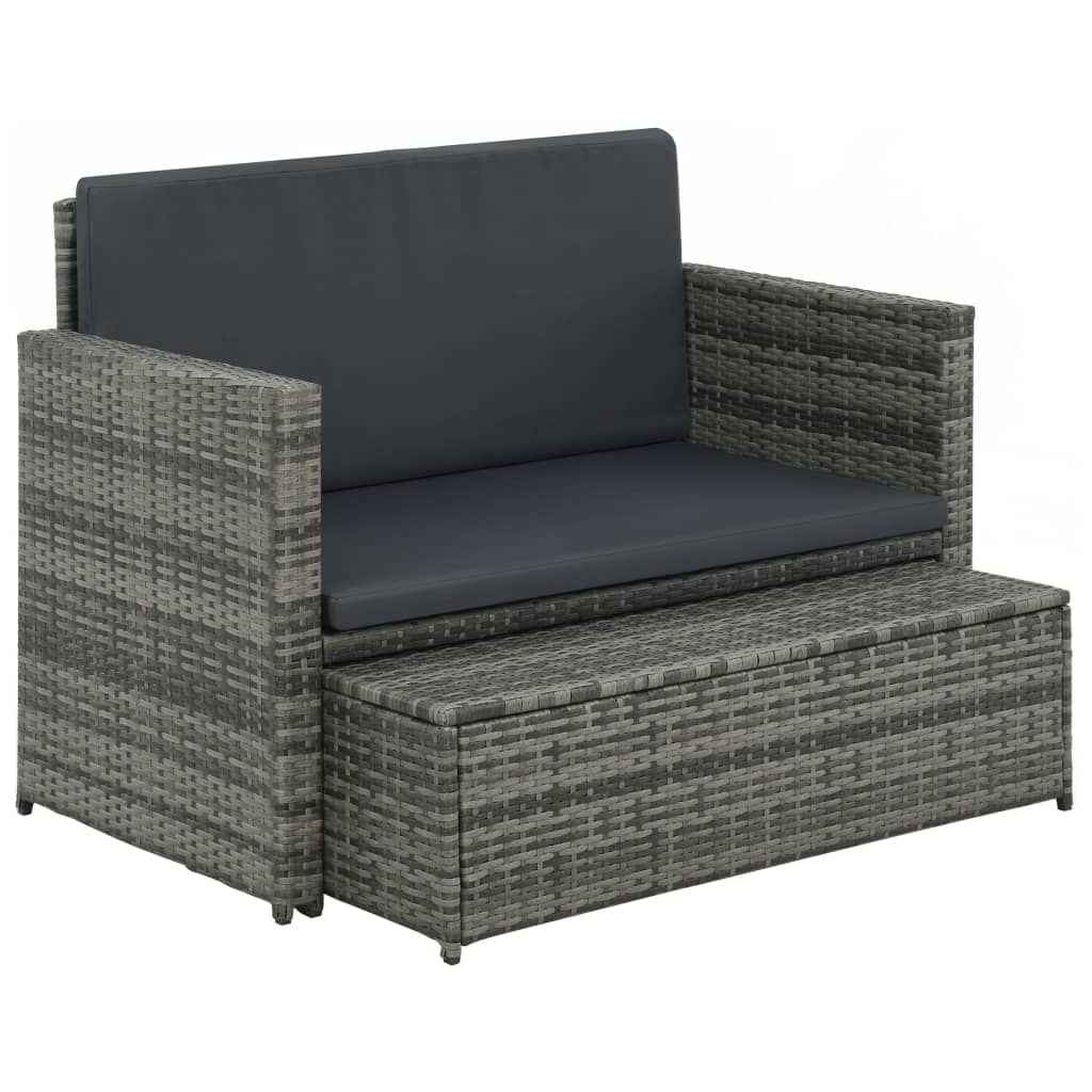 2-Delige Loungeset Met Kussens Poly Rattan Grijs