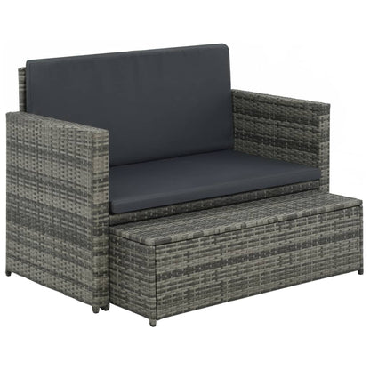 2-Delige Loungeset Met Kussens Poly Rattan Grijs