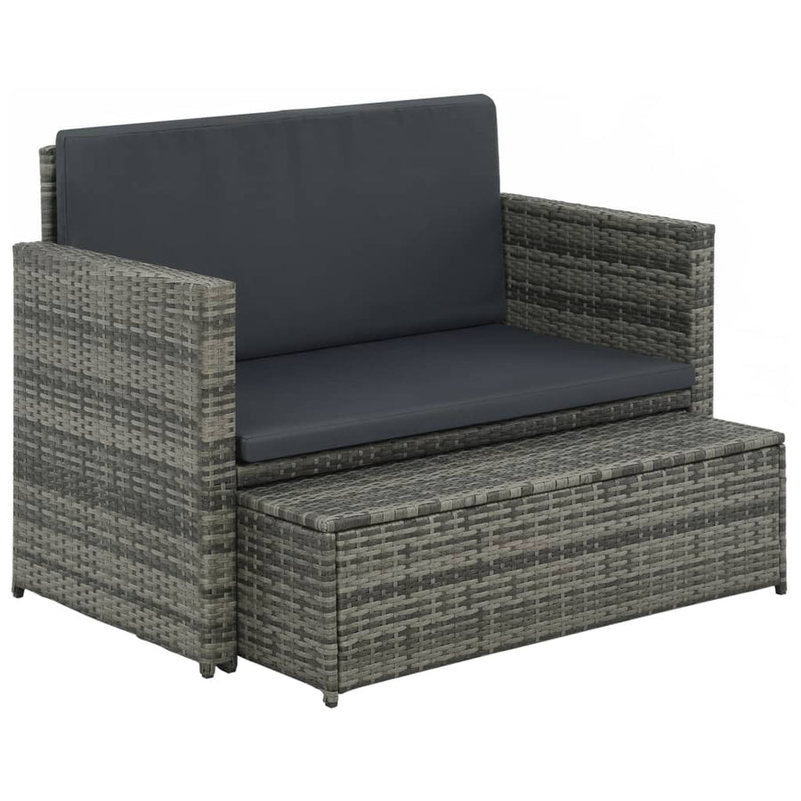 2-Delige Loungeset Met Kussens Poly Rattan Grijs