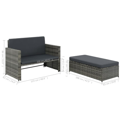 2-Delige Loungeset Met Kussens Poly Rattan Grijs