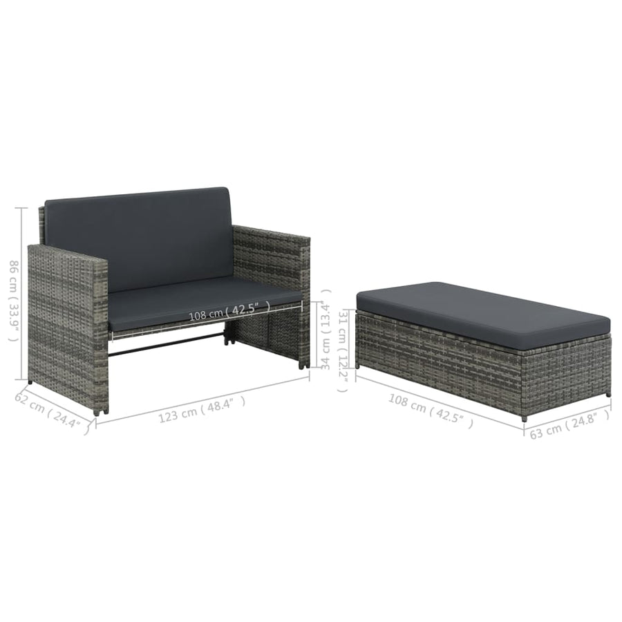 2-Delige Loungeset Met Kussens Poly Rattan Grijs