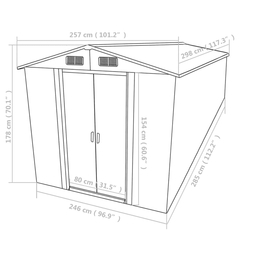 Tuinschuur Metaal 257 x 298 x 178 cm Grijs