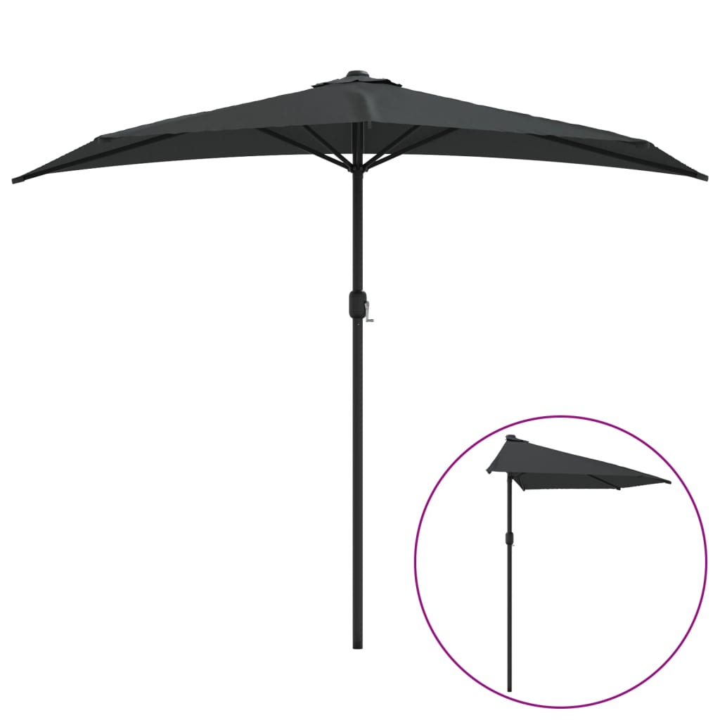 Balkonparasol Half Met Aluminium Paal 270X144 Cm Antraciet
