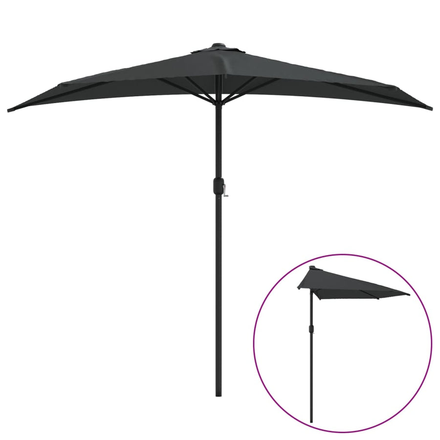 Balkonparasol Half Met Aluminium Paal 270X144 Cm Antraciet