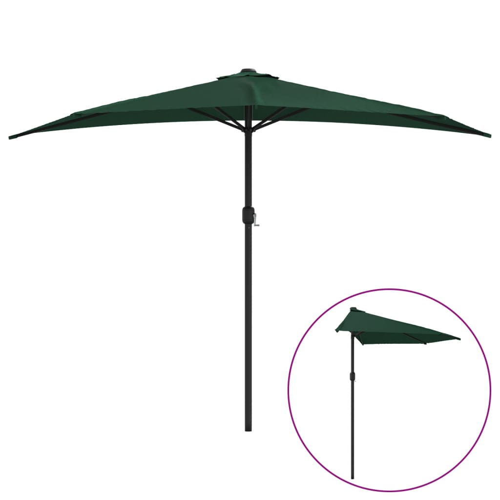 Balkonparasol Half Met Aluminium Paal 300X155 Cm Groen Donkergroen