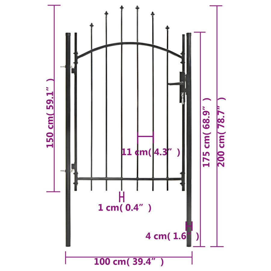 Poort 1x2 m staal zwart 2 m Zwart