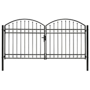 Dubbele poort 300x125 cm staal zwart gebogen bovenkant
