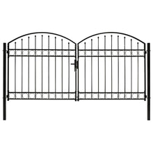 Poort Met Gebogen Bovenkant Dubbel Staal Zwart 300 x 125 cm