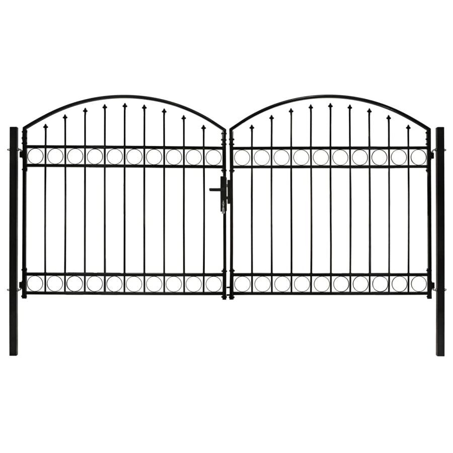 Poort Met Gebogen Bovenkant Dubbel Staal Zwart 300 x 125 cm