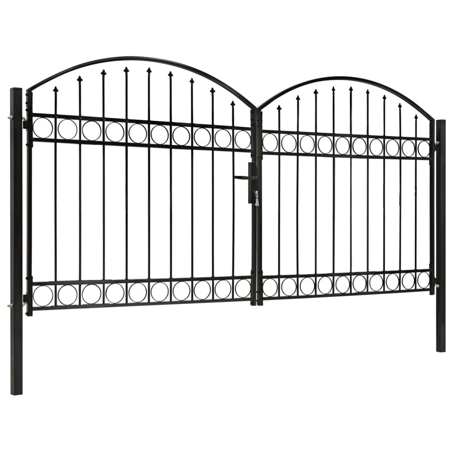 Poort Met Gebogen Bovenkant Dubbel Staal Zwart 300 x 125 cm