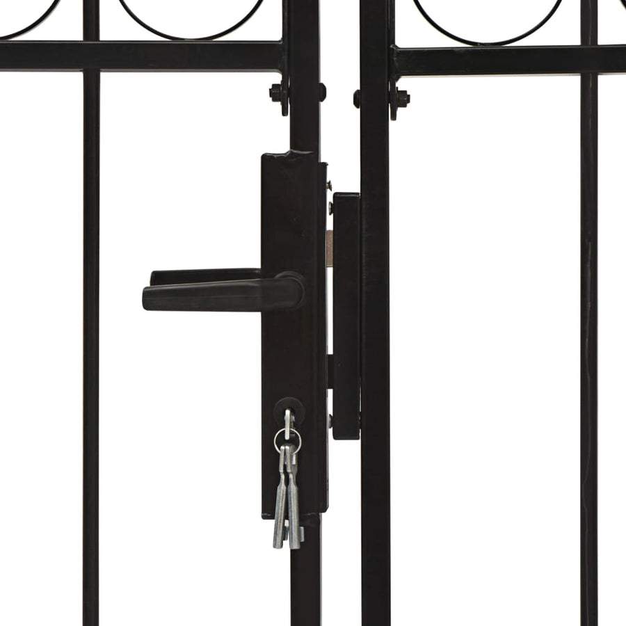 Poort Met Gebogen Bovenkant Dubbel Staal Zwart 300 x 125 cm
