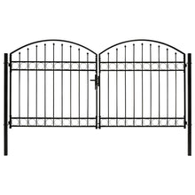 Poort met gebogen bovenkant dubbel 300x150 cm staal zwart 300 x 150 cm
